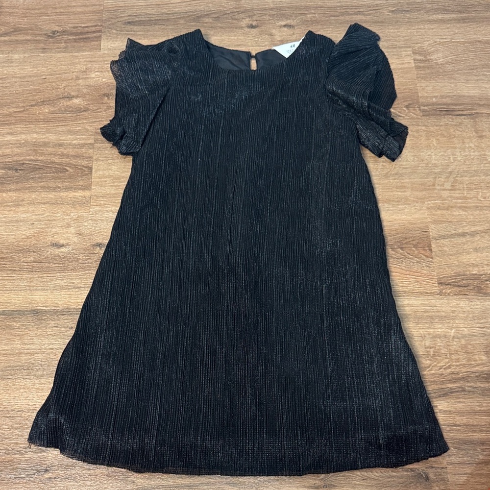 H&M Black Shimmer Ruffle Sleeve Shift Dress